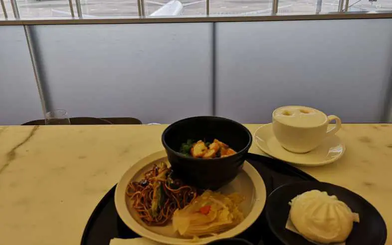 Photo of the food and coffee from a recent visit to the Cathay lounge in Hong Kong